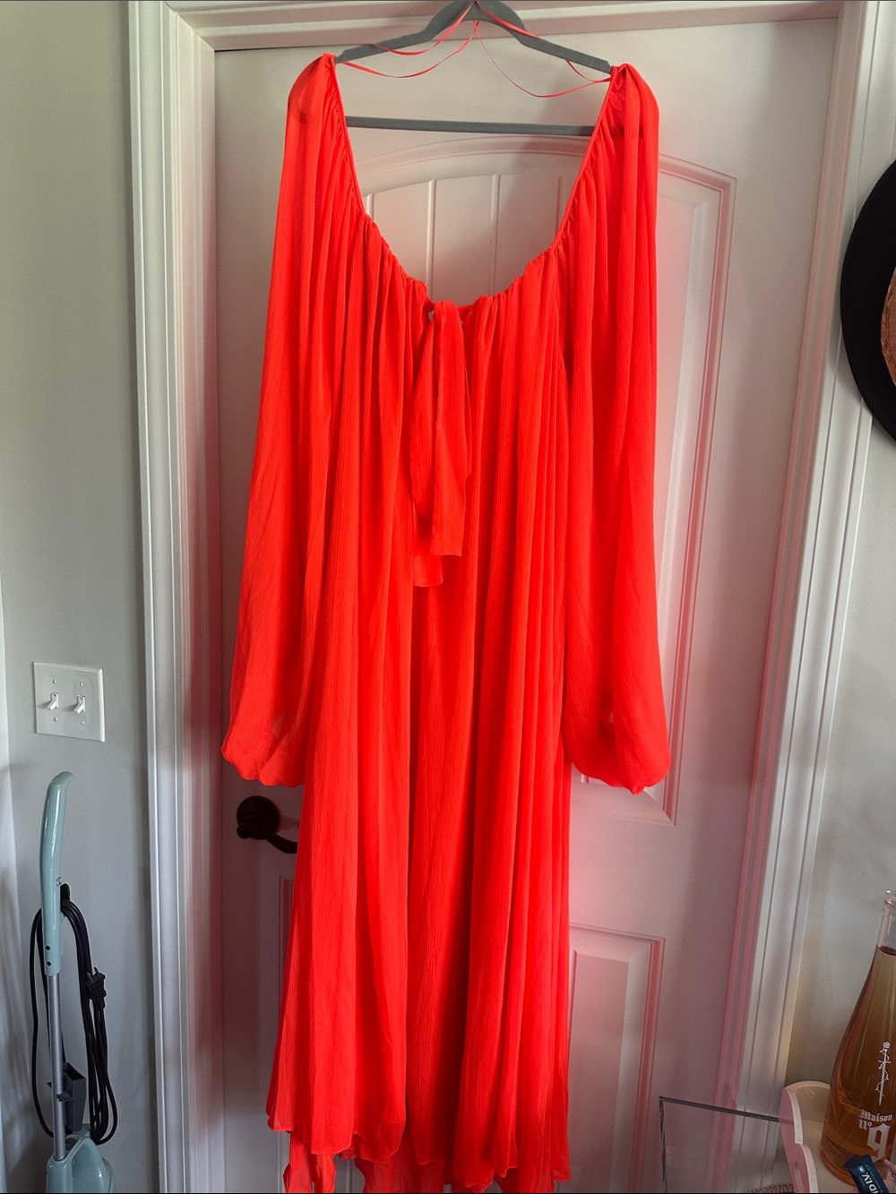 NWT ASOS Edition Curve Chiffon Maxi Dress Neon Coral Size 18 - Picture 7 of 8